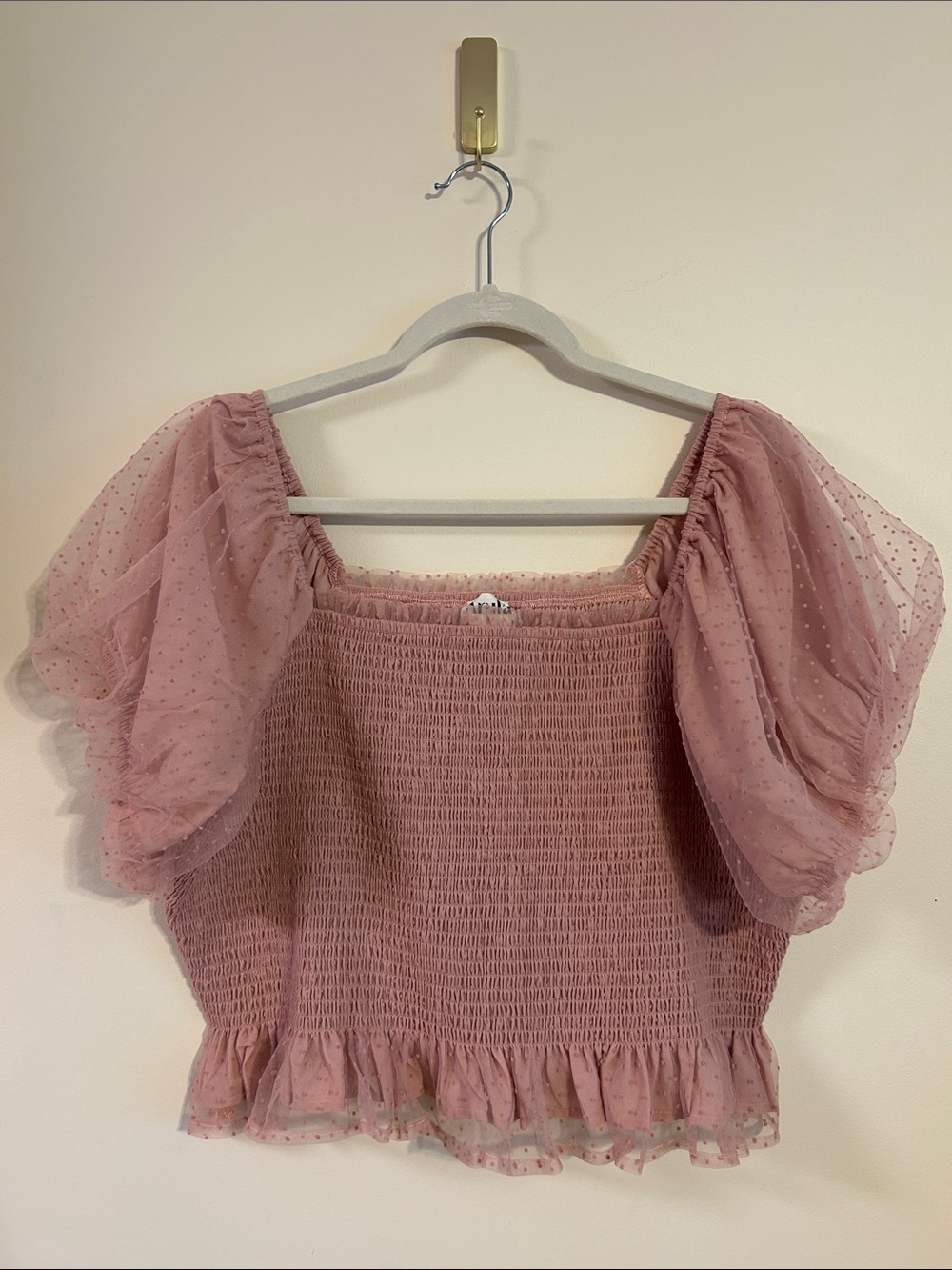 ARULA Pink Puff Sleeve Smocked Crop Top-Size A (1X-16/18)